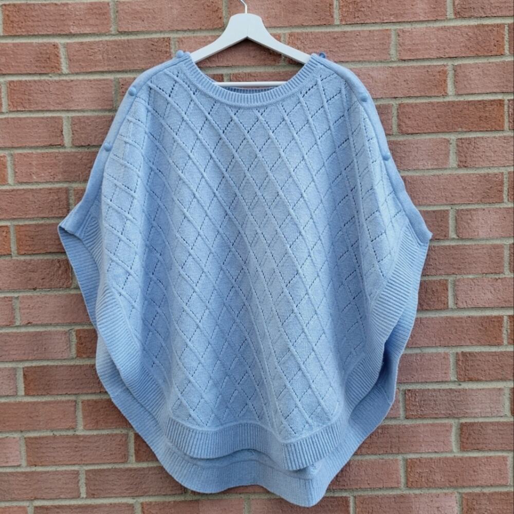 Talbots Pointelle Lattice Round Poncho Light Blue Size X - Picture 2 of 8